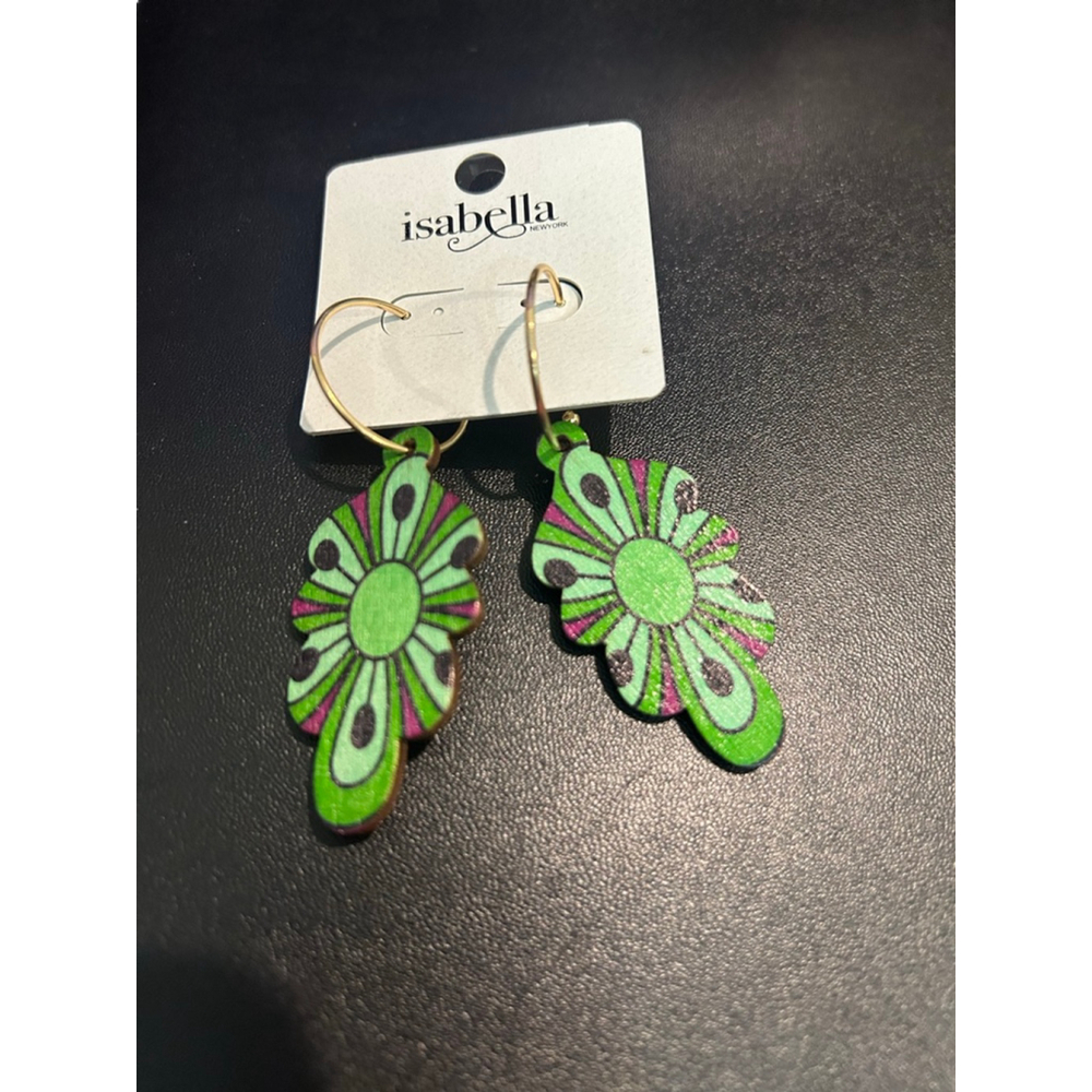 Women's Isabella New York Green & Purple Flower Drop Earrings, One Size - Picture 2 of 5
